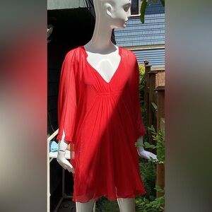 Diane Von Furstenburg Red Silk Lined Kaftan/mini. Size 10